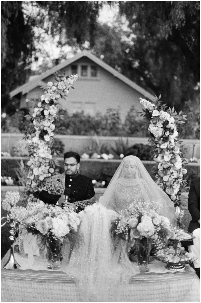 Pakistani Muslim couple at their nikah ceremony photographed on film at the Richard Nixon Presidential Library in California.