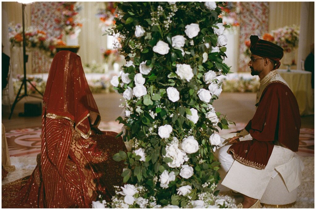 Muslim couple at their nikah and shaadi wedding photographed on film at The Oakville Legacy Banquet Hall in Oakville, Ontario.