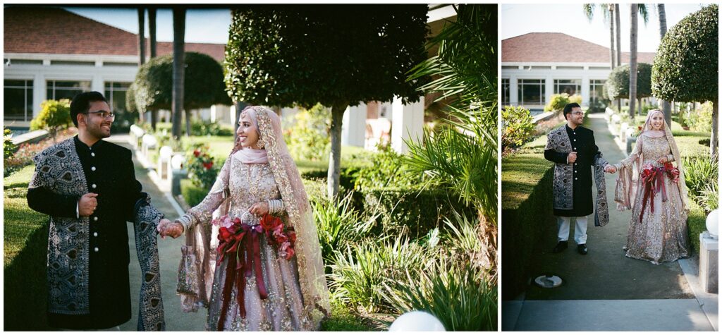 Sweet moments captured on H&K's nikkah day filled with love and laughter, preserved on 35mm film at Richard Nixon Library in California.
