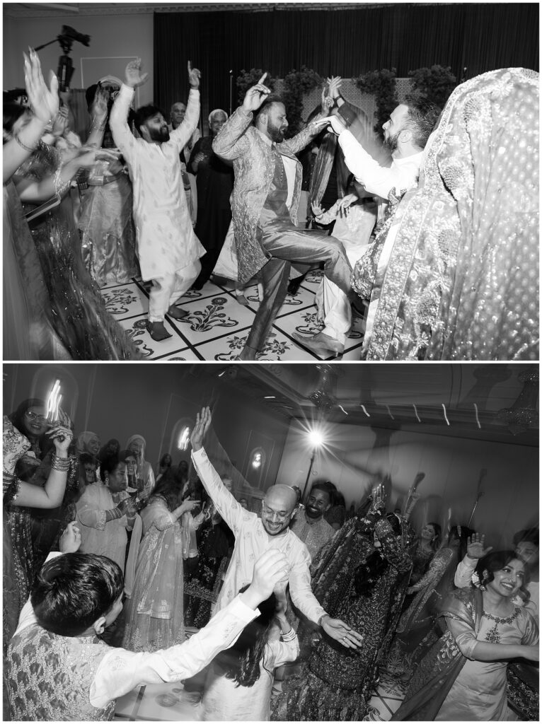 Guests dancing during a vibrant Pakistani mehendi celebration in Mississauga