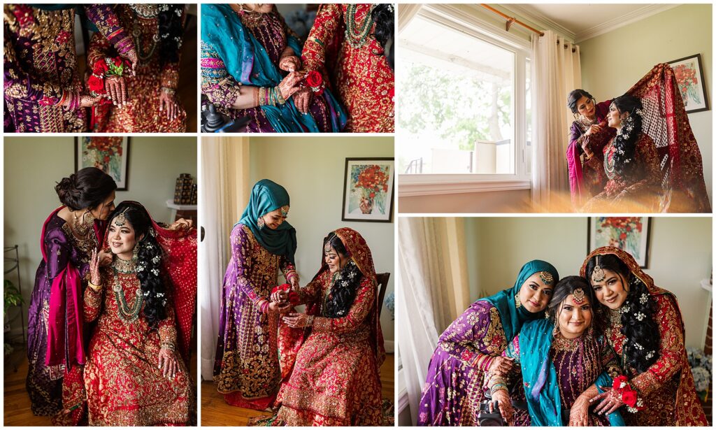 Pakistani bride and her mom and sisters during her getting ready session