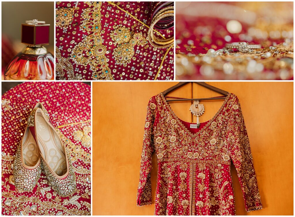 Pakistani bridal detail shot jewelry and outfit Indiana wedding