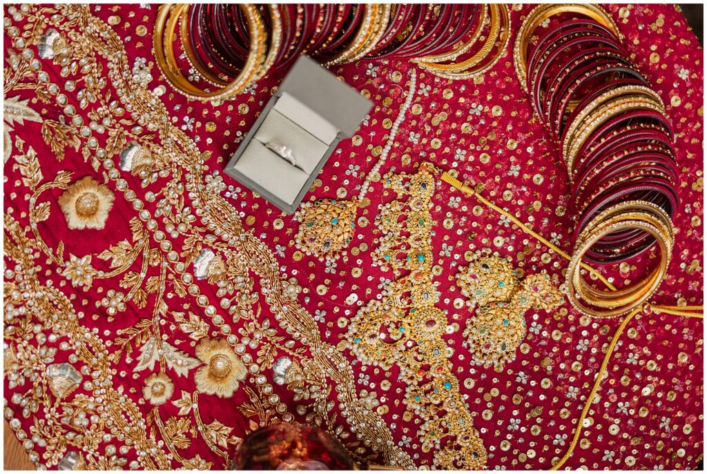 Pakistani bridal detail shot jewelry and outfit Indiana wedding