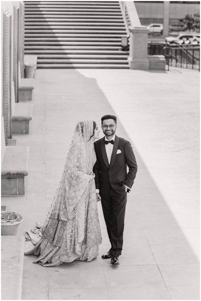 Pakistani bride and groom portraits Indiana war memorial Indianapolis Indiana wedding photography