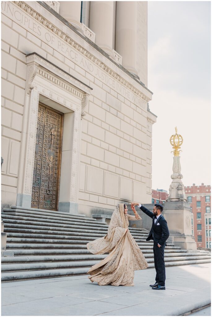 Pakistani bride and groom portraits Indiana war memorial Indianapolis Indiana wedding photography