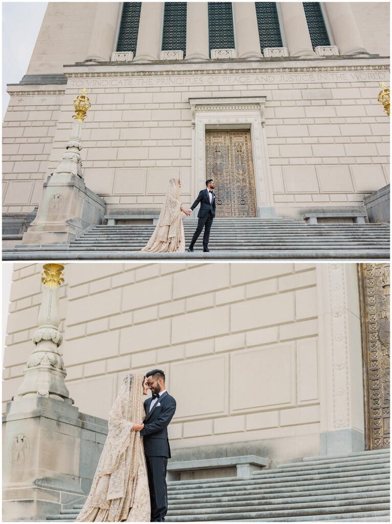 Pakistani bride and groom portraits Indiana war memorial Indianapolis Indiana wedding photography