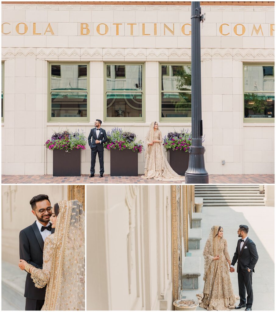 Pakistani bride and groom portraits Indiana war memorial Indianapolis Indiana wedding photography