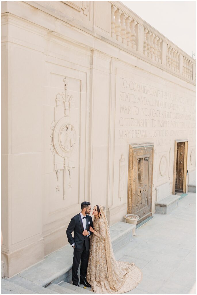 Pakistani bride and groom portraits Indiana war memorial Indianapolis Indiana wedding photography