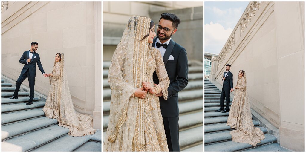Pakistani bride and groom portraits Indiana war memorial Indianapolis Indiana