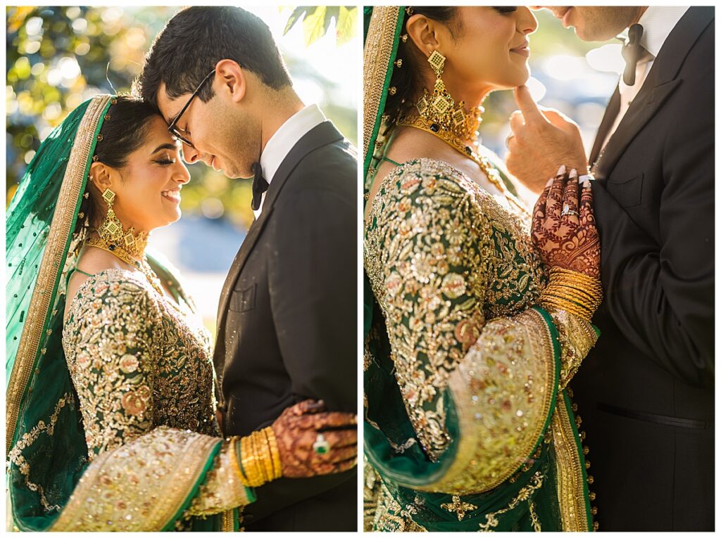 Pakistani bride and groom posing for Valima portraits at AKG Museum in Buffalo NY Buffalo History Museum